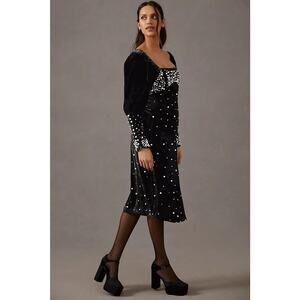 NWT Anthropologie Maeve Embellished Pearl Velvet Dress Size XXS Black #9G435